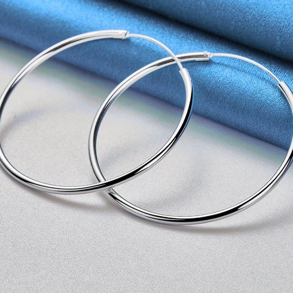 Stunning Large .925 Sterling Silver 50mm Round Hoop Earrings - Picture 3 of 5